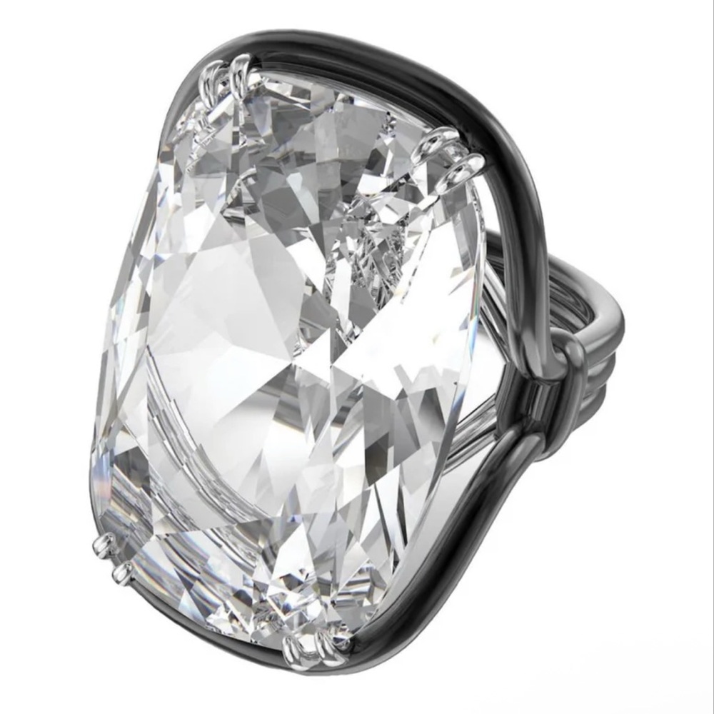Swarovski Clear Crystal Statement Ring with Black Metal Setting